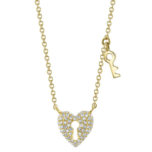 Shy Creation Diamond Pave Heart Lock & Key Necklace