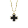 Shy Creation Kate Diamond Black Onyx And Mother Of Pearl Clover Necklace