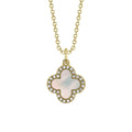 Shy Creation Kate Diamond Black Onyx And Mother Of Pearl Clover Necklace