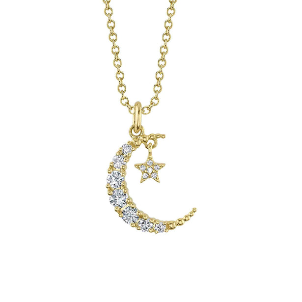 Shy Creation Kate Diamond Crescent Moon And Star Necklace