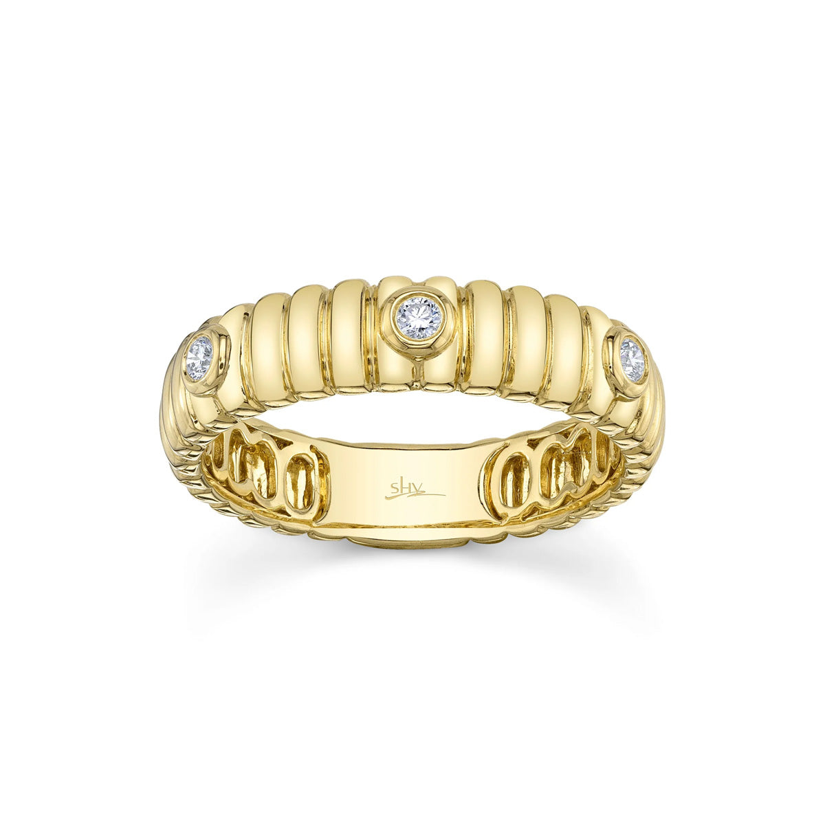 Shy Creation Kate Diamond Bezel Ribbed Band