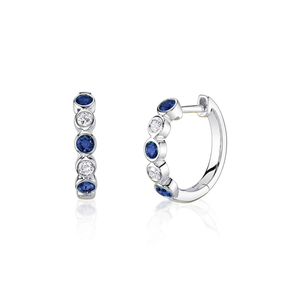 Shy Creation Bailey Diamond Blue Sapphire Bezel Huggie Earrings