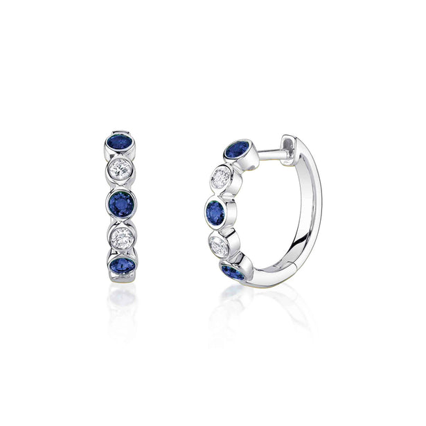 Shy Creation Bailey Diamond Blue Sapphire Bezel Huggie Earrings