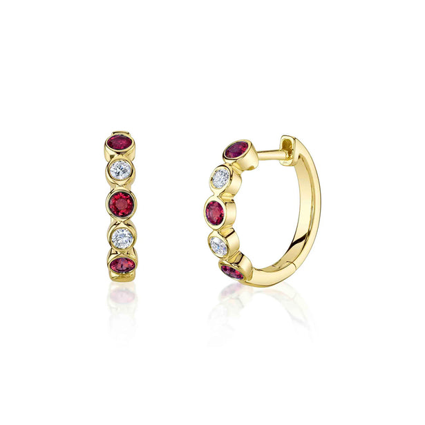 Shy Creation Bailey Diamond Ruby Bezel Huggie Earrings