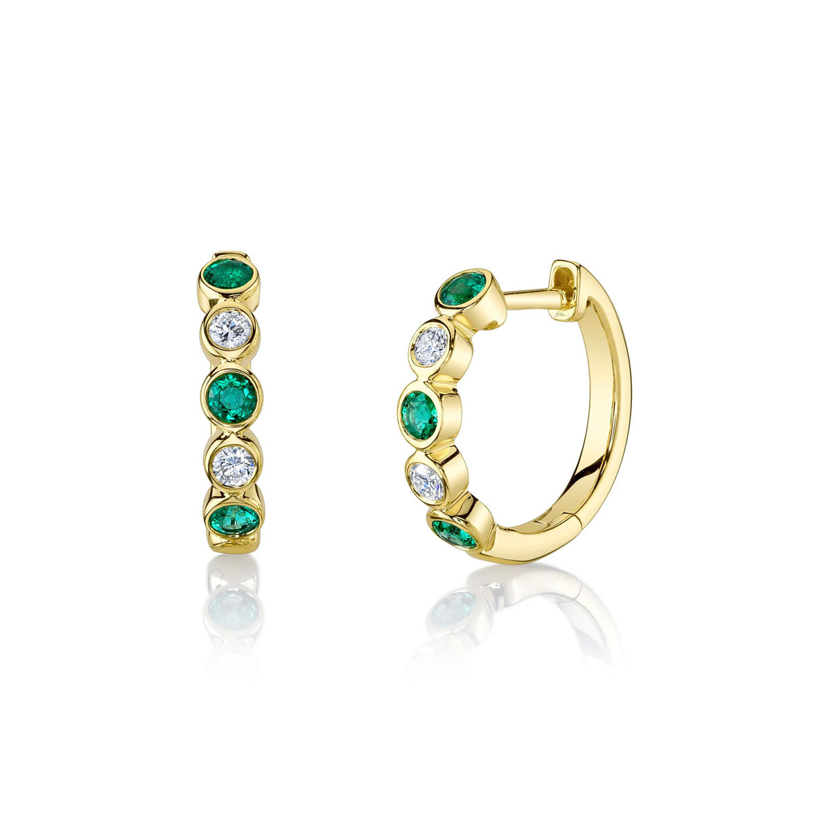 Shy Creation Bailey Diamond Emerald Bezel Huggie Earrings