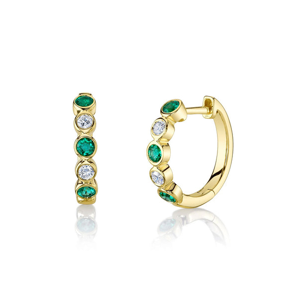 Shy Creation Bailey Diamond Emerald Bezel Huggie Earrings