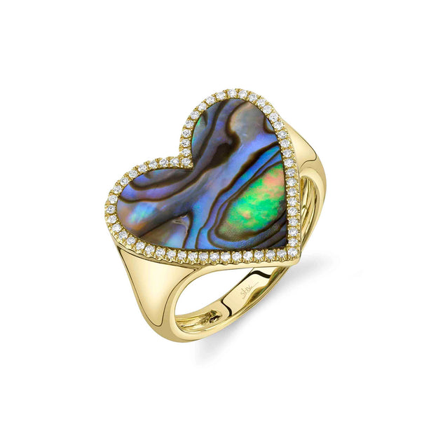 Shy Creation Kate Diamond Abalone Shell Heart Ring