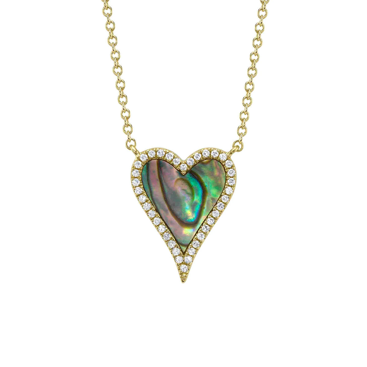 Shy Creation Kate Diamond Abalone Shell Heart Necklace