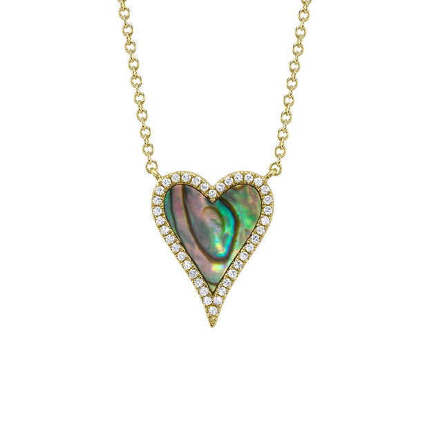 Shy Creation Kate Diamond Abalone Shell Heart Necklace