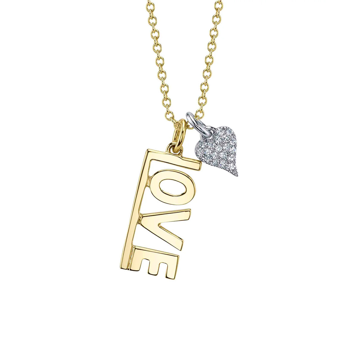 Shy Creation Kate Two-Tone Diamond Pave Heart "Love" Necklace
