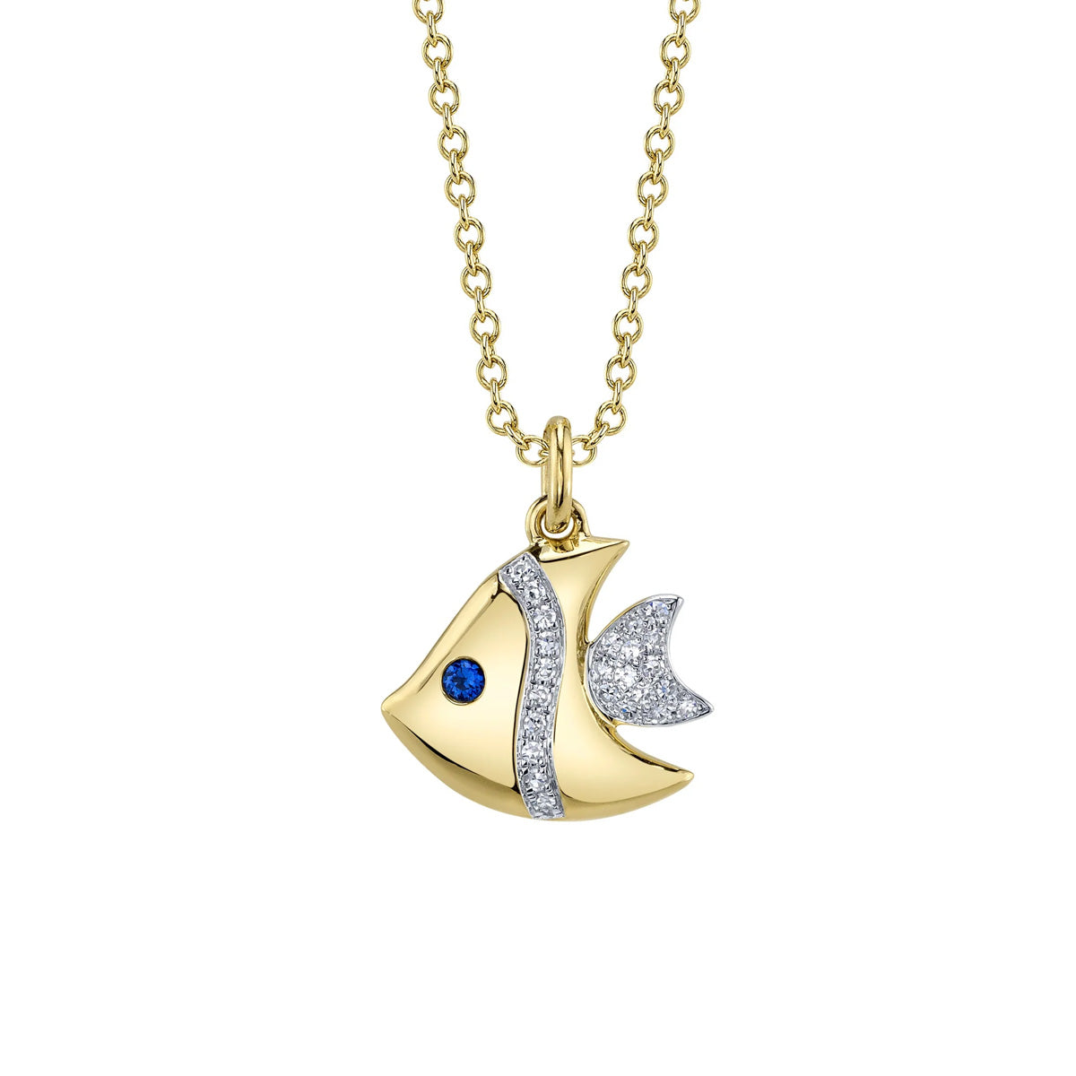 Shy Creation Kate Diamond And Blue Sapphire Fish Necklace