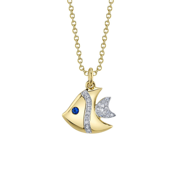 Shy Creation Kate Diamond And Blue Sapphire Fish Necklace