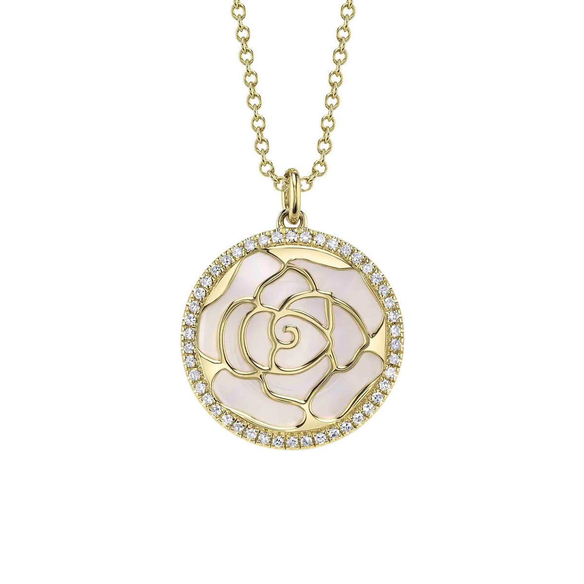 Shy Creation Kate Diamond And Mother Of Pearl Flower Necklace