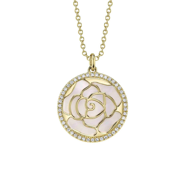 Shy Creation Kate Diamond And Mother Of Pearl Flower Necklace
