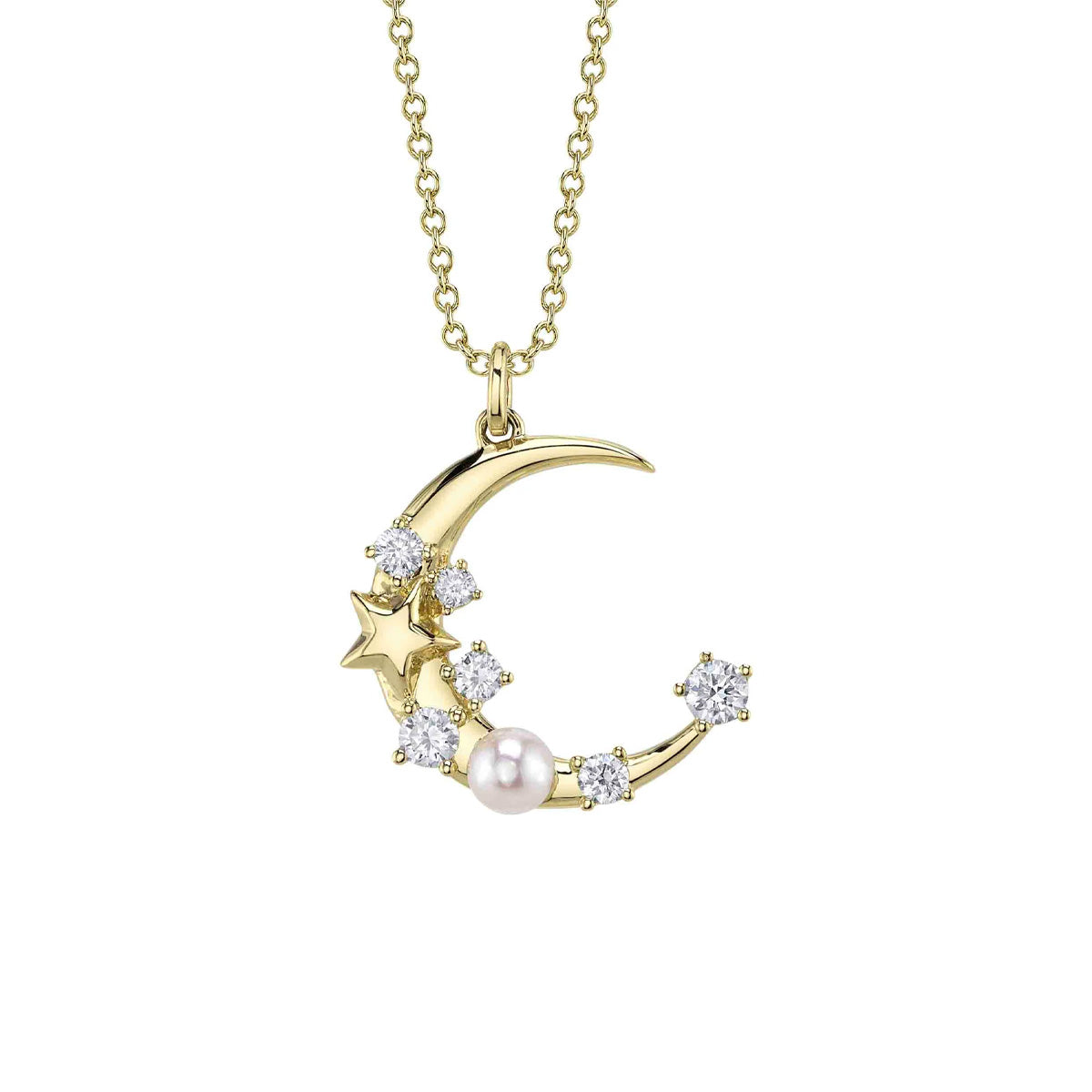 Shy Creation Jackie Diamond Cultured Pearl Crescent & Star Necklace