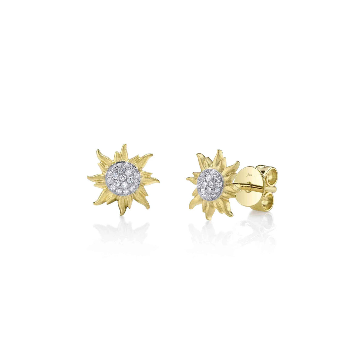 Shy Creation Kate Diamond Pave Sun Matte Stud Earrings