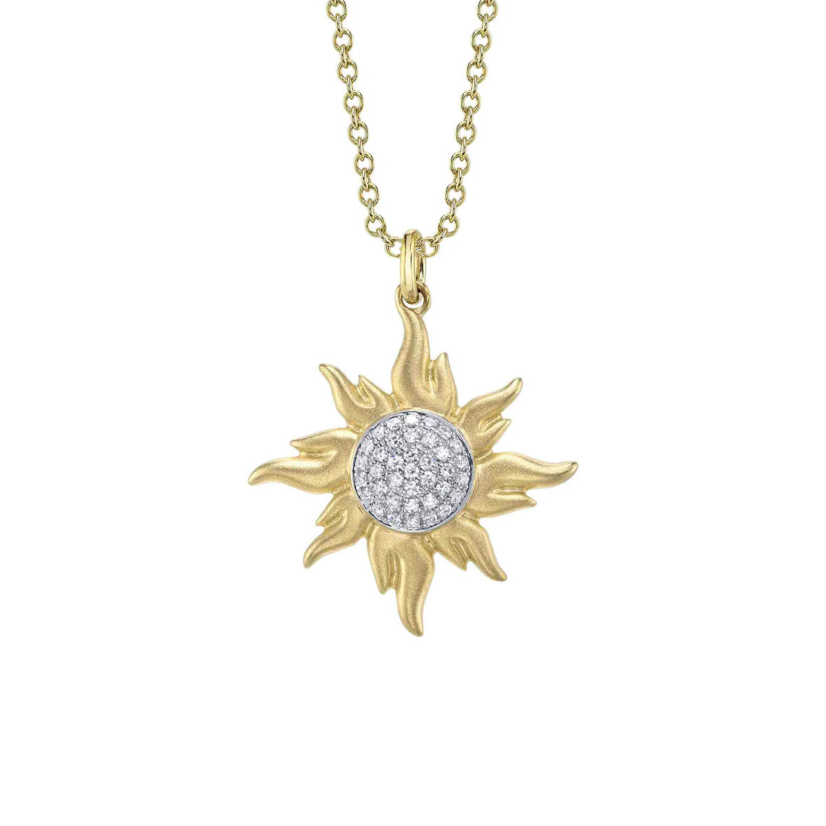 Shy Creation Kate Two-Tone Diamond Pave Sun Matte Necklace