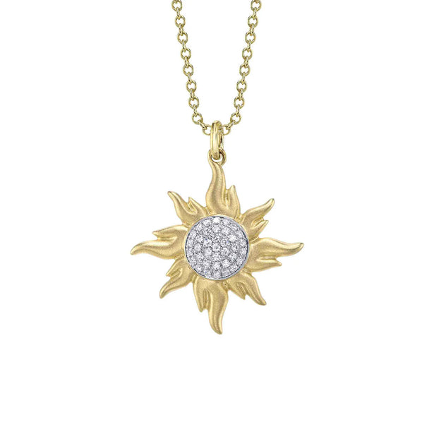 Shy Creation Kate Two-Tone Diamond Pave Sun Matte Necklace