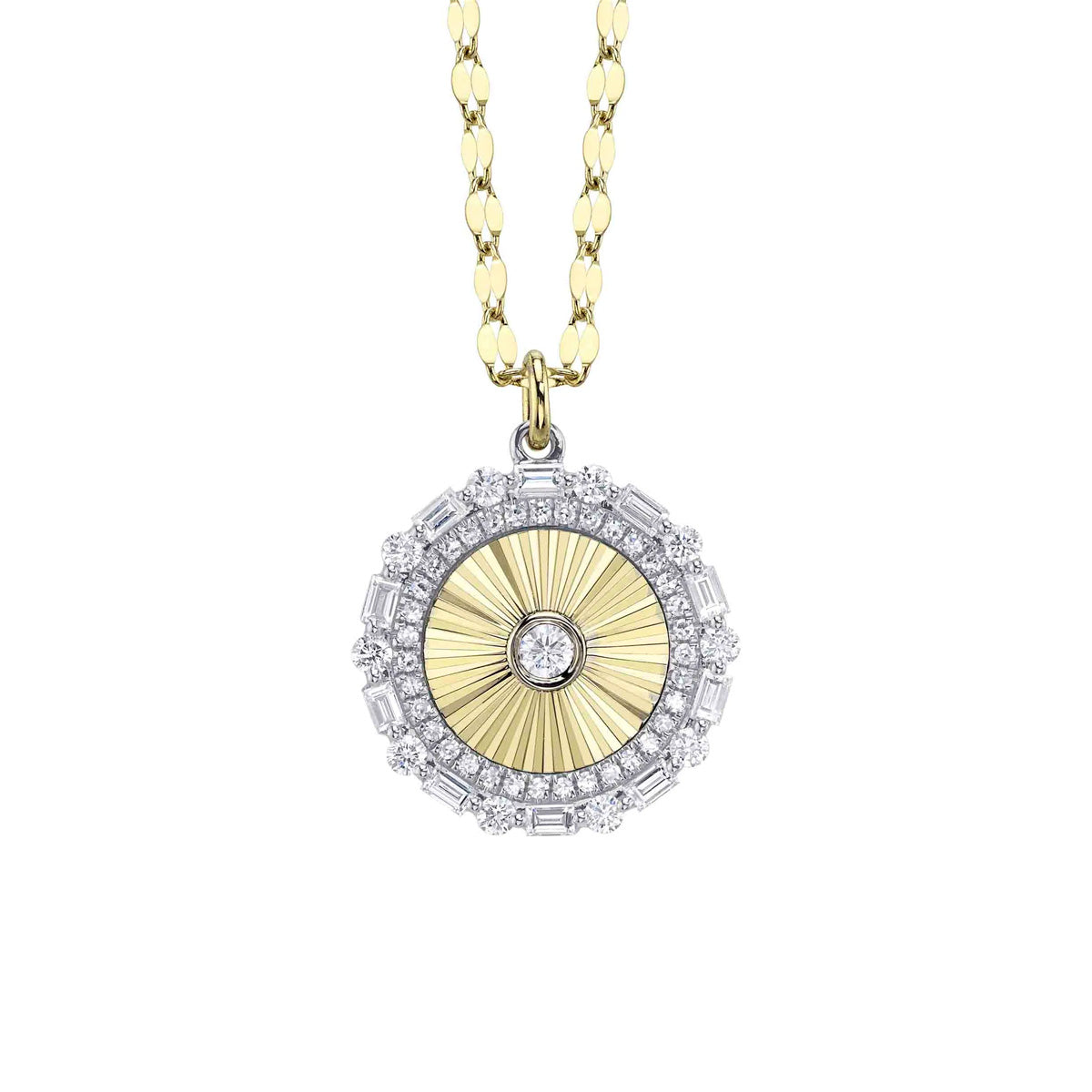 Shy Creation Kate Diamond Bezel Baguette Ribbed Circle Sparkle Chain Necklace