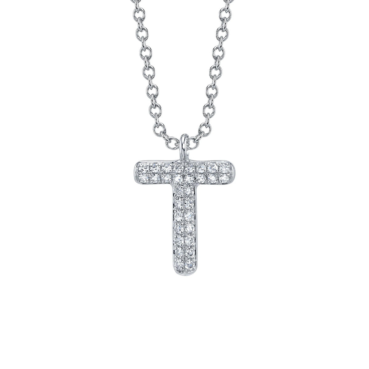 Shy Creation Kate Diamond Pave "T" Necklace