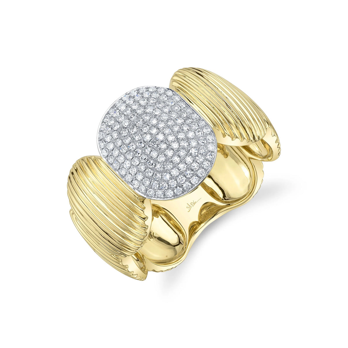 Shy Creation Kate Diamond Pave Ribbed Oval Ring