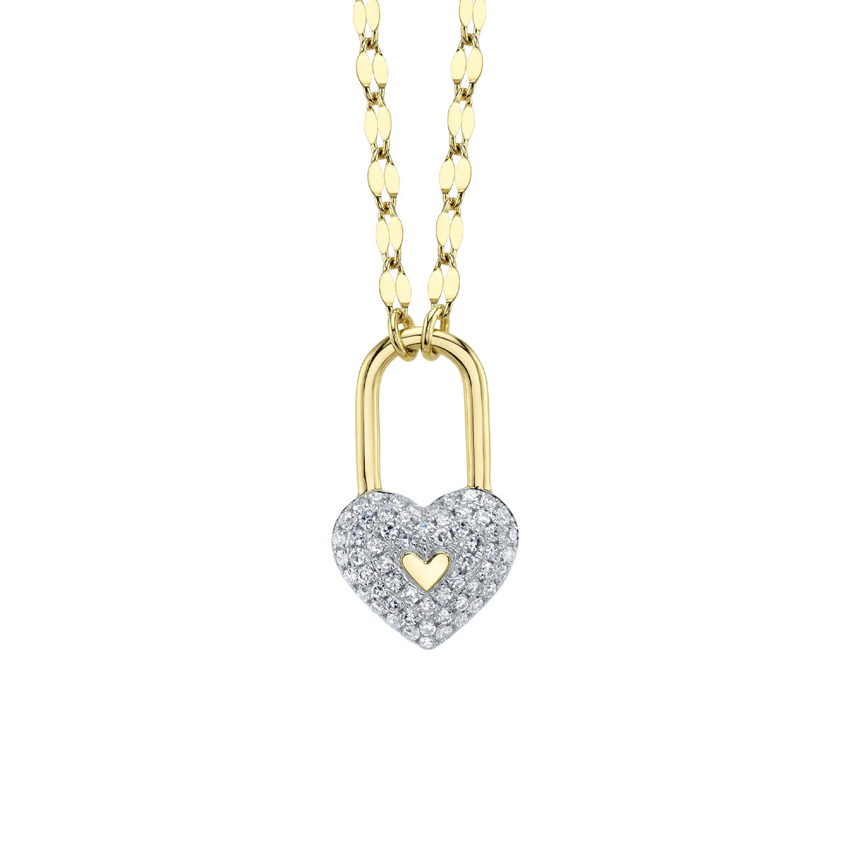 Shy Creation Kate Diamond Pave Heart Lock Sparkle Chain Necklace