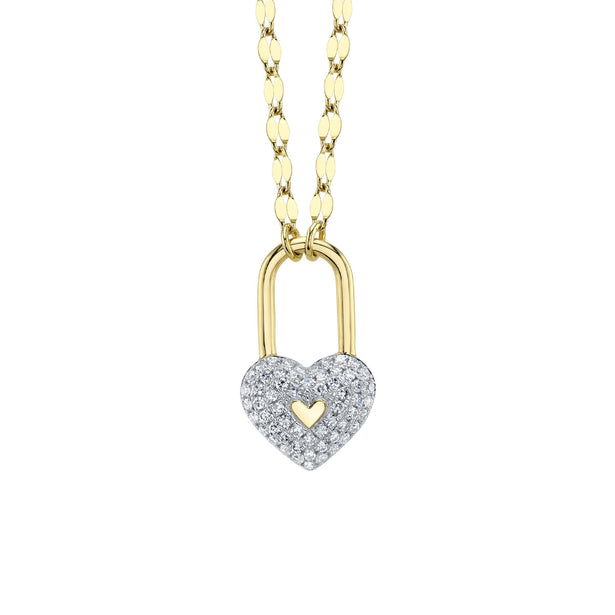 Shy Creation Kate Diamond Pave Heart Lock Sparkle Chain Necklace
