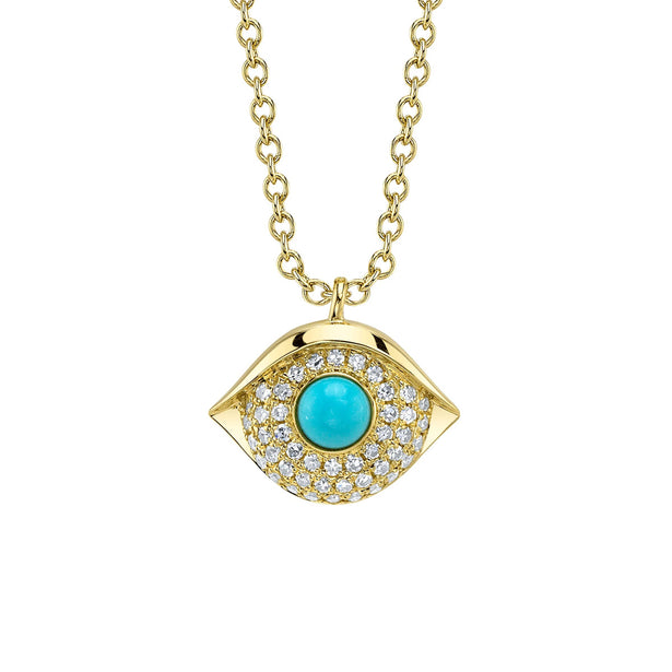 Shy Creation Kate Diamond And Composite Turquoise Pave Eye Necklace