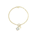Shy Creation Kate Diamond Mother Of Pearl Clover Paper Clip Link Bracelet