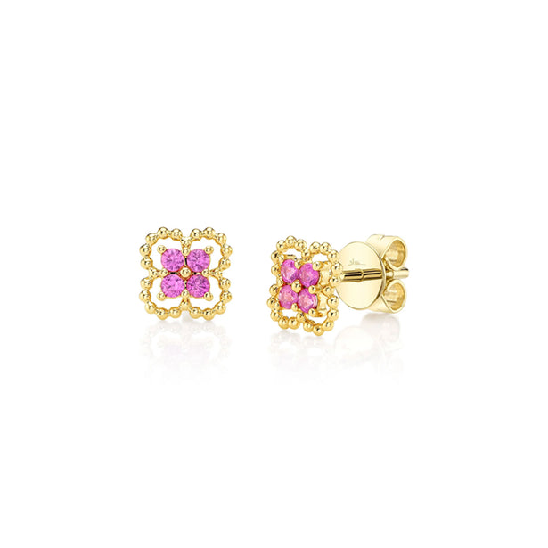 Shy Creation Kate Pink Sapphire Clover Stud Earrings