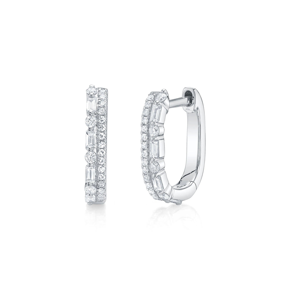 Shy Creation Kate Diamond Baguette Oval Huggie Earrings