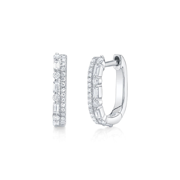 Shy Creation Kate Diamond Baguette Oval Huggie Earrings