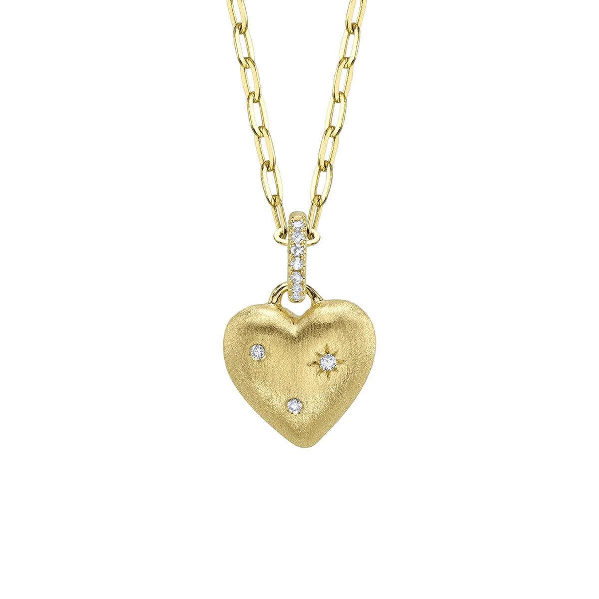Shy Creation Kate Diamond Heart Star Matte Paper Clip Chain Necklace