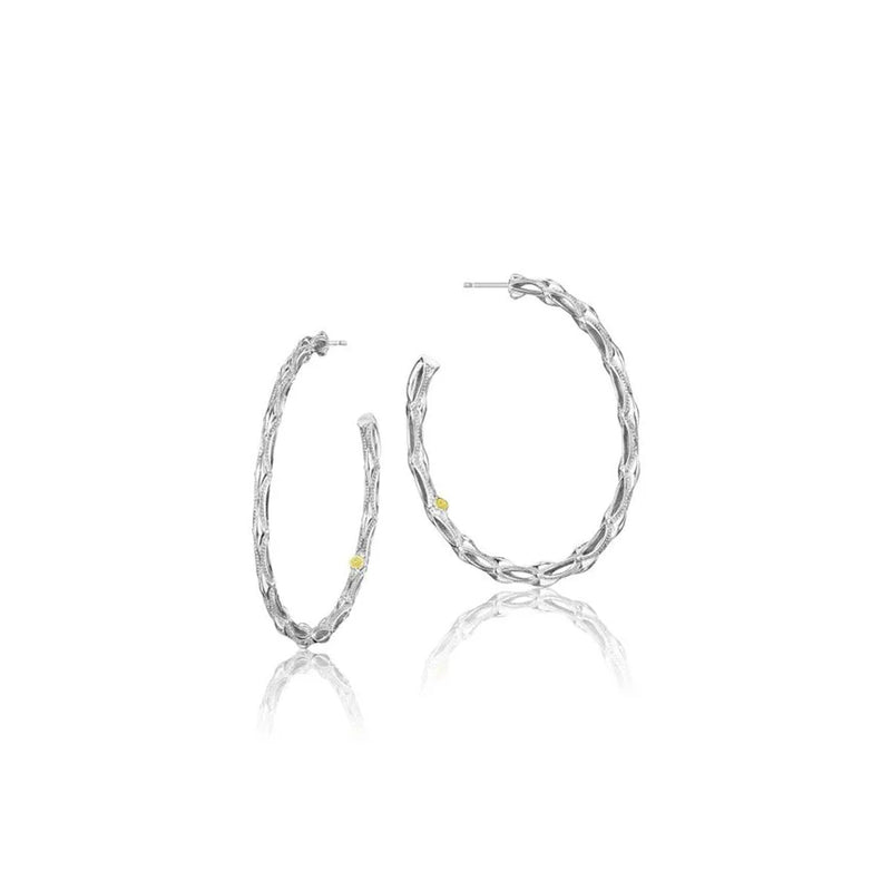 Tacori Classic Rock Slim Silver Crescent Hoop Earrings