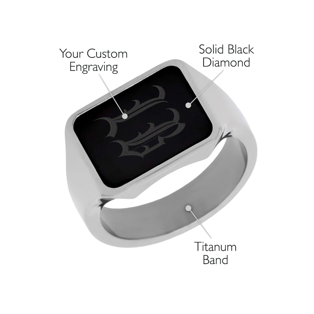 Elysium Black Diamond Perseus Titanium Band With Custom Black Diamond Signet