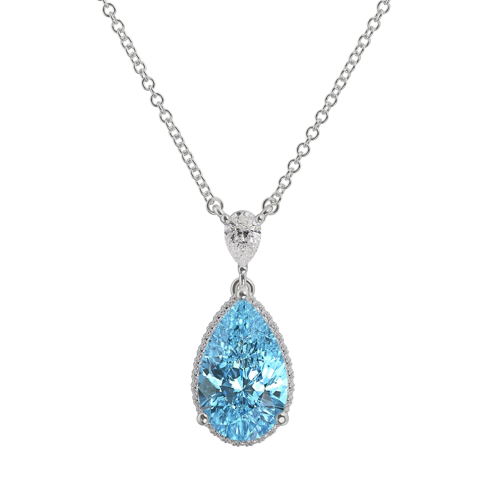 Topper Beyond Ideal Diamonds Burlingame Blue Pear Shape 18 Karat White Gold Lab Grown Diamond Pendant