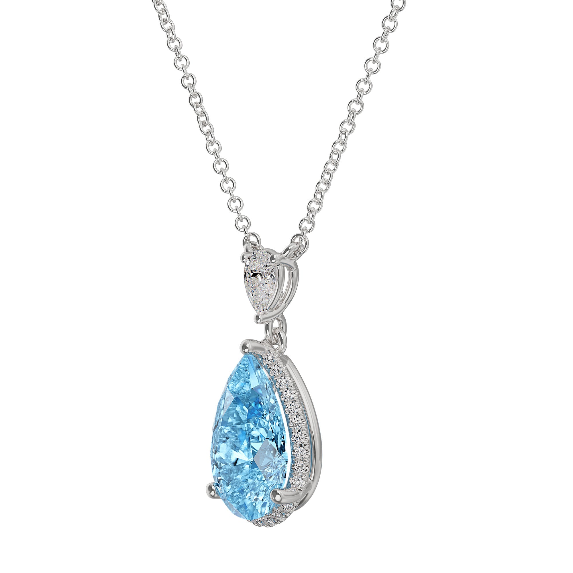 Topper Beyond Ideal Diamonds Burlingame Blue Pear Shape 18 Karat White Gold Lab Grown Diamond Pendant