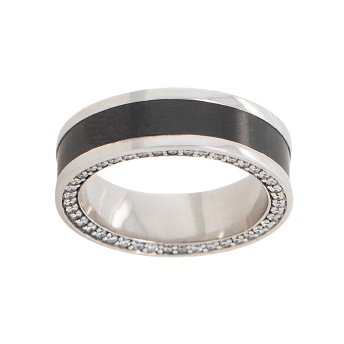 Elysium Black Diamond Zeus Platinum Band With Black Diamond Inlay And Diamond Insets