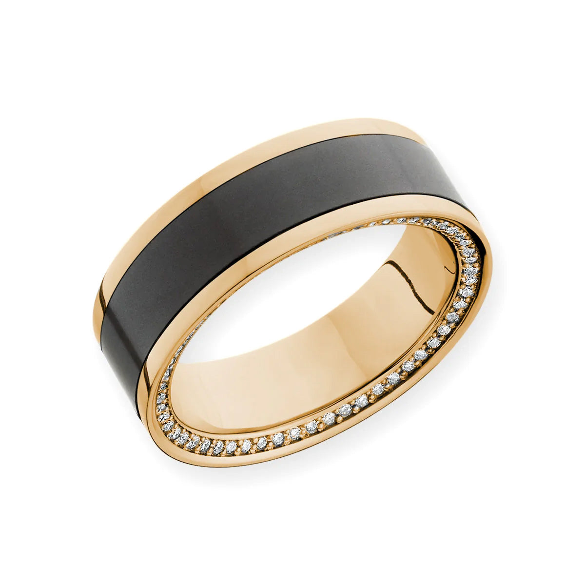 Elysium Black Diamond Zeus Yellow Gold Band With Black Diamond Inlay And Diamond Insets