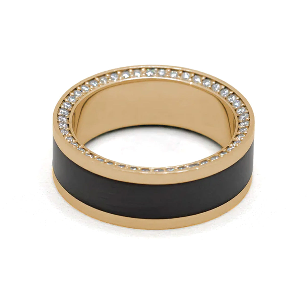 Elysium Black Diamond Zeus Yellow Gold Band With Black Diamond Inlay And Diamond Insets
