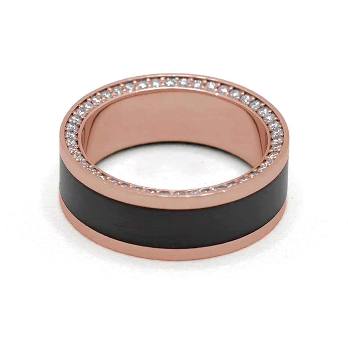 Elysium Black Diamond Zeus Rose Gold Band With Black Diamond Inlay And Diamond Insets