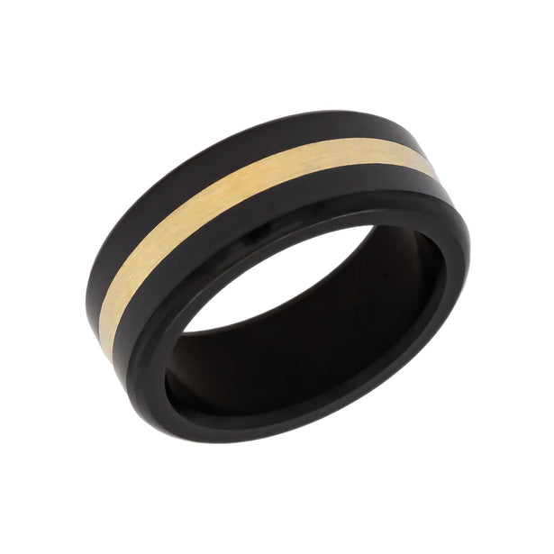 Elysium Black Diamond Ares 24K Yellow Gold Inlay Ring