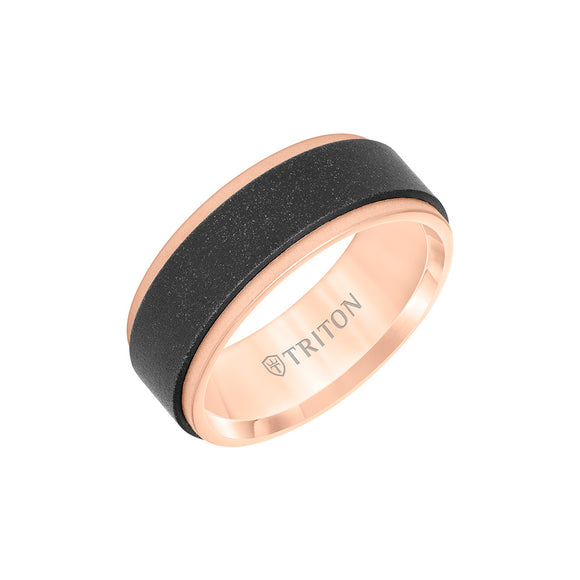 Triton Tungsten RAW Black DLC with 14K Rose Gold Ring 11-RAW0129RBC8-G