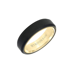 Triton Tungsten RAW Black DLC with 14K Yellow Gold Ring 11-RAW0130YBC6-G