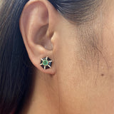 Goshwara Queen Hexagon Emerald & Black Enamel Stud Earrings JE0458-EM-ENBLK-Y