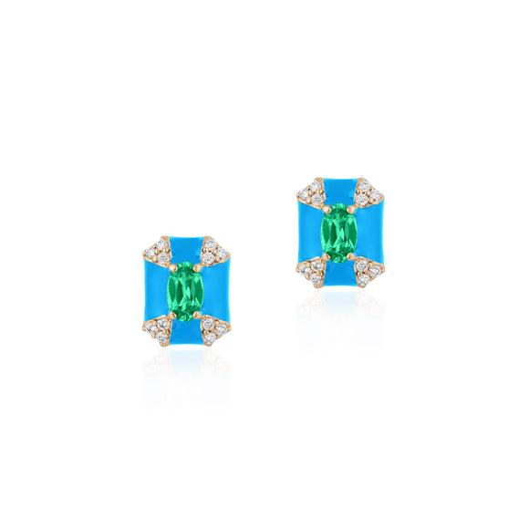 Goshwara Queen Octagon Emerald & Turquoise Enamel Stud Earrings JE0459-EM-ENTQ-Y