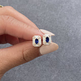 Goshwara Queen Rectangular Sapphire & White Enamel Stud Earrings JE0459-SA-ENWH-Y