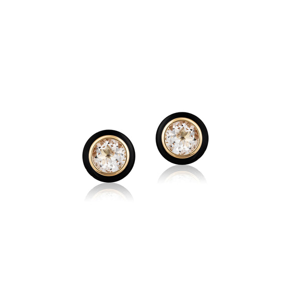 Goshwara Queen Rock Crystal Round Stud Earrings JE0492-RC-ENBLK-Y