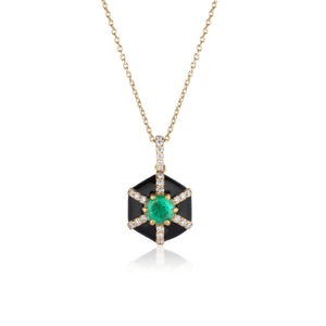 Goshwara Queen Hexagon Emerald Pendant JP0110-EM-ENBLK-Y