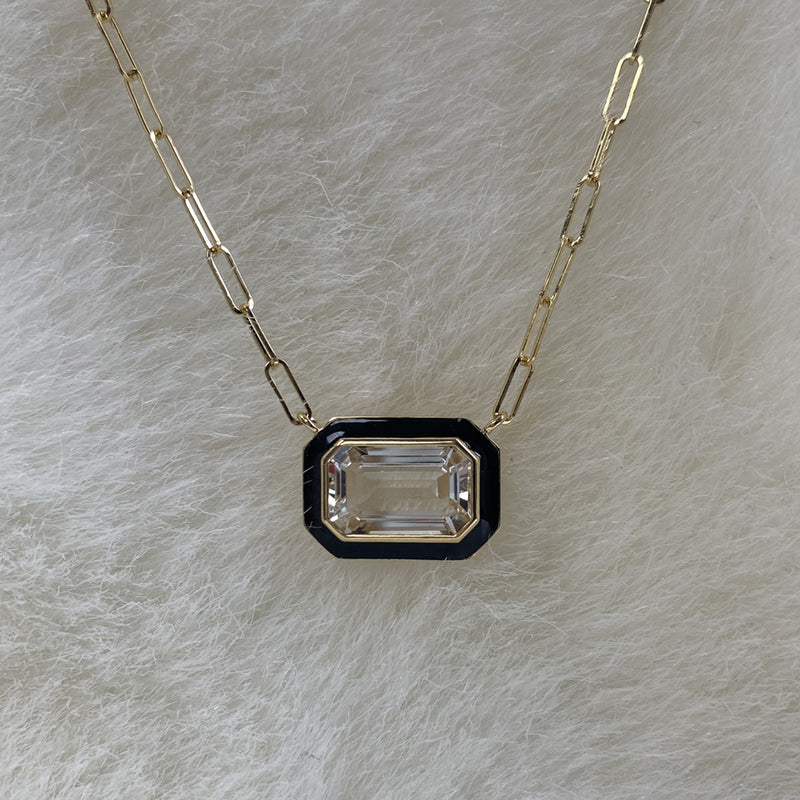 Goshwara Queen Rock Crystal Emerald Cut East West Pendant JP0143-RC-ENBLK-Y